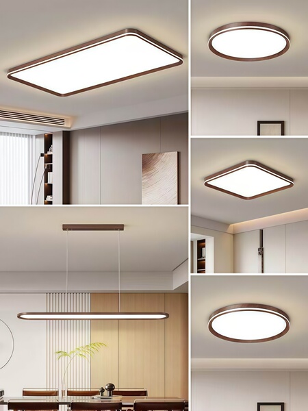 Gujiapartment Full House Package: Vintage-Style Ultra-Thin Ceiling Light for Living Room, Simple Walnut Wood Grain Ceiling Light, Zhongshan Lighting Fixtures