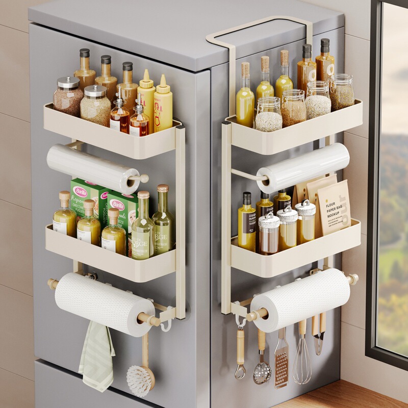 Refrigerator Storage Rack, Door-Mounted, Wall-Mounted, Multifunctional, No-Drill Storage Rack for Kitchen Spices, Bathroom, Bedroom, and Miscellaneous Items