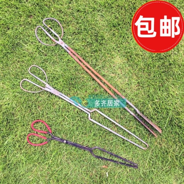 Household fire tongs garbage clip picker extended iron tongs flat head barbecue charcoal tongs picker to pick up garbage clips