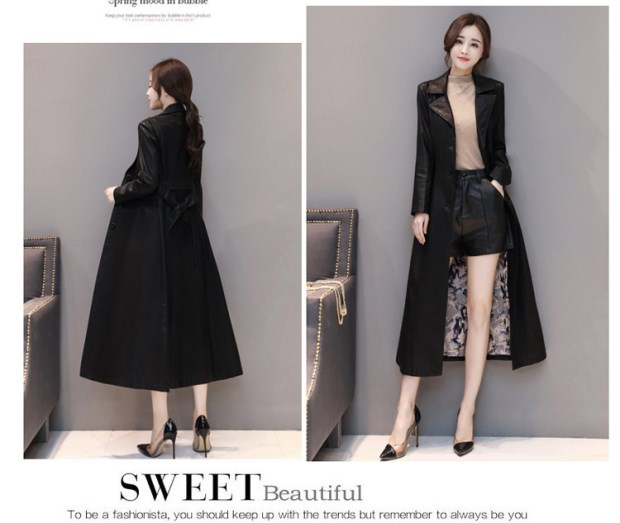 Hained leather leather nữ dài phần Slim phiên bản Hàn Quốc 2018 thu đông mới da cừu cỡ lớn áo khoác da dày áo khoác da nữ