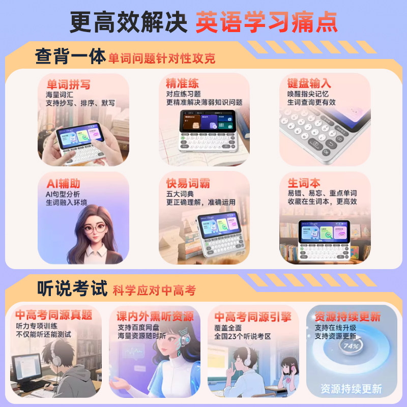 [26 New Products]Quick and Easy Word Memorization Machine English Ai Electronic Dictionary E2 Smart Dictionary Listening Treasure Learning Tool English-Chinese Dictionary Full Sentence Textbook Synchronized Word Memorization Machine for Memorizing Words