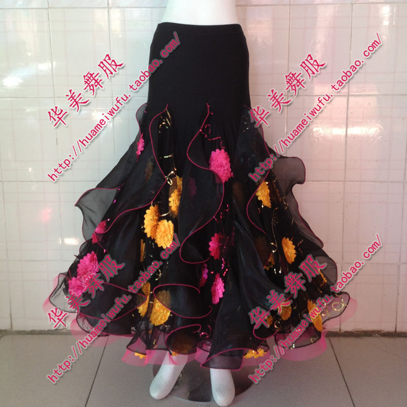 Huamei new national standard modern tango two-color small chrysanthemum practice dance dress Foxtrot friendship square dance dress custom