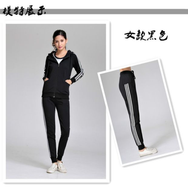 Bộ đồ thể thao nam và nữ cotton giản dị ba thanh khép miệng cặp vợ chồng Slim trùm đầu dài tay sinh viên thể thao ngoài trời - Thể thao sau bộ thể thao nam