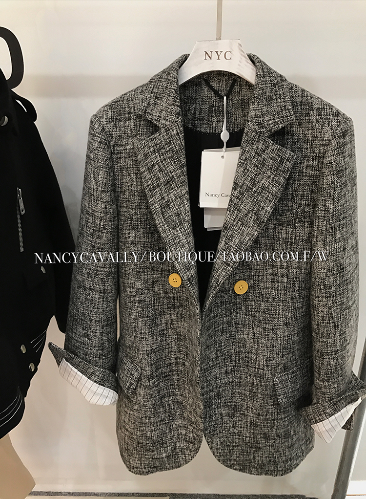 2018 mới nữ chic chic retro đầu mùa thu len phù hợp với áo khoác ins hoang dã giản dị phù hợp với mỏng áo vest nữ dáng dài