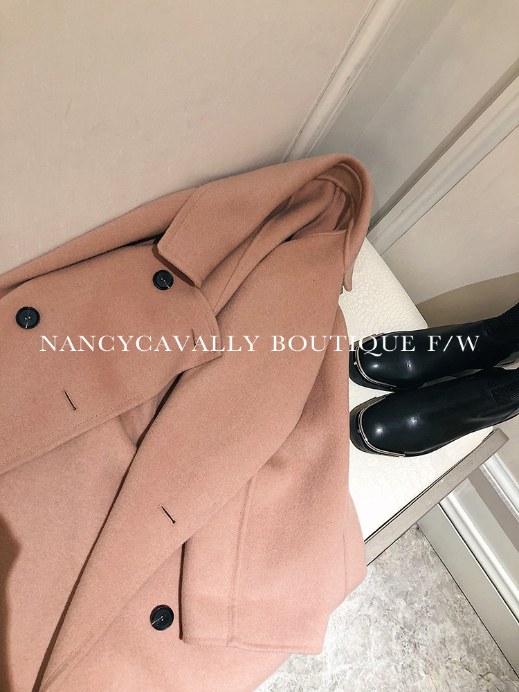 2018 mùa đông mới nữ khí chất chic thiết kế áo hai lớp cashmere lỏng dài phần len mỏng áo khoác jean nữ