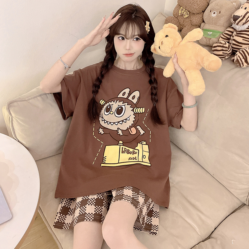 Pajamas for Girls, Pure Cotton, Summer Short-Sleeved Shorts, Thin Style, Cartoon Cute, Plus Size, Fat Girl, Girl's Home Wear Set