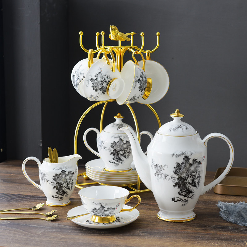 New Chinese ink bone china coffee cup Chinese style afternoon tea cup