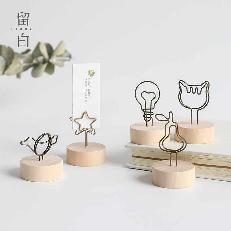 Vintage wooden message clip Sticky note holder Wrought iron photo clip Desktop sticky note clip Simple and fresh ornaments
