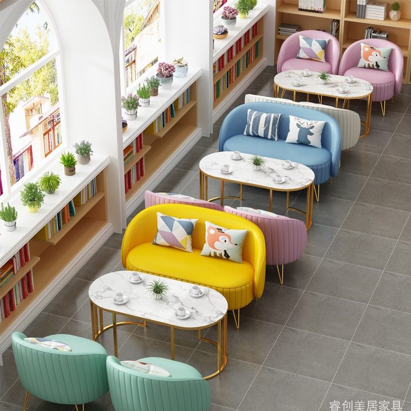 Net Red Milk Tea Shop Cassette Sofa Negotiation Table And Chairs Combined West Restaurant Baking Shop Minima Casual Double Sofa Chair