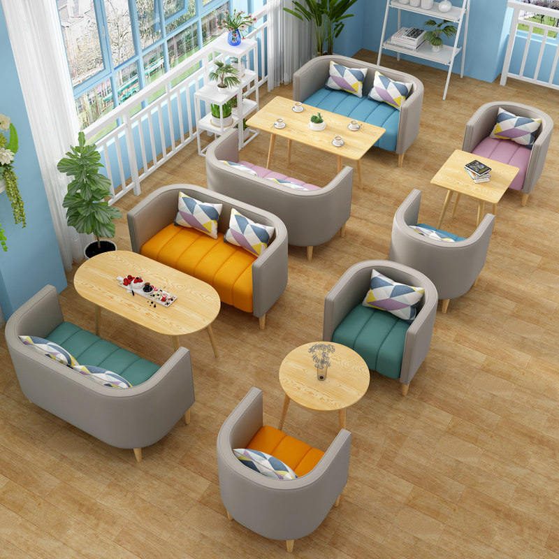 Milk tea sweet drink shop cafe card sitting single double sofa table and chair combination leisure solid wood coffee table reception negotiation