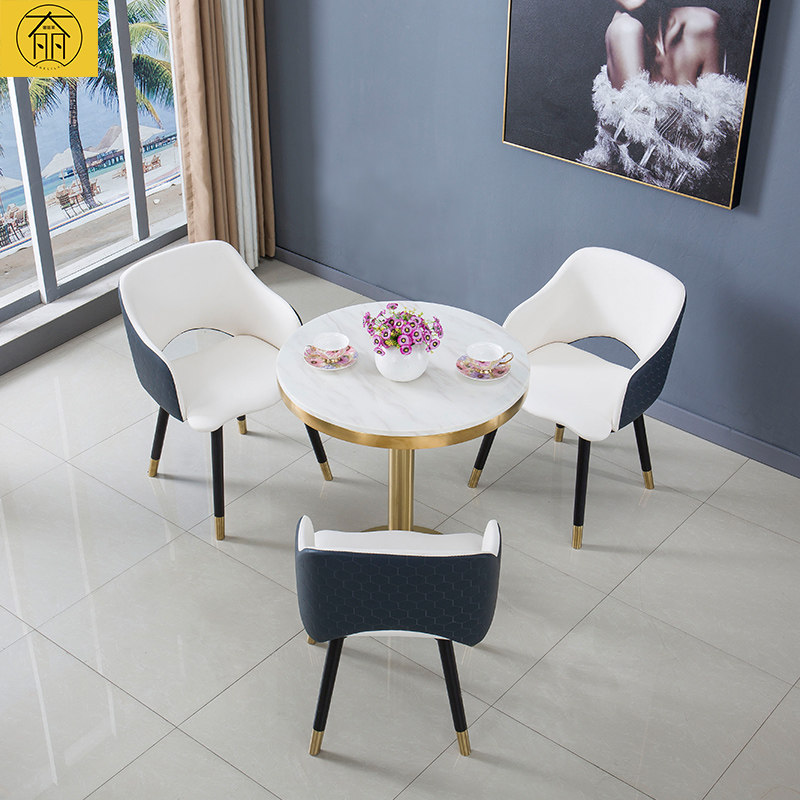 Modern negotiation tables and chairs business office door room negotiation reception coffee shop marble round table stainless steel light luxury chair