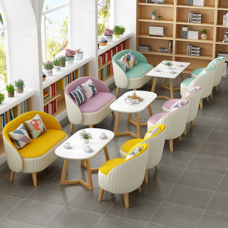 In talks to receive sofa milk tea shop table and chairs combined solid wood casual cassette single double net red sofa leaning back armchair