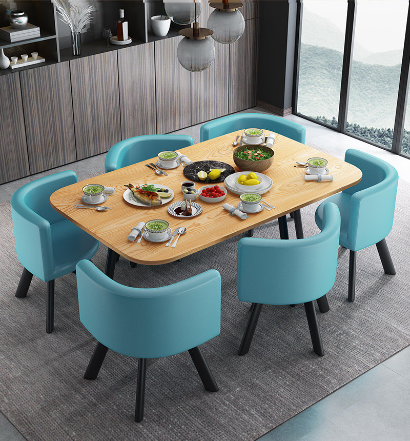 Small apartment dining table and chair One table Six chairs Dining room table and chair combination Negotiation reception table and chair Fast food restaurant dining table