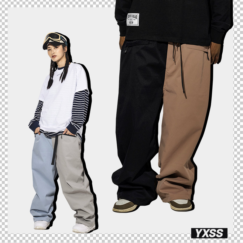 YXSS hit color waterproof loose ski pants male and female outdoor sports comfortable and breathable 100 lap cool wave snow pants thickened