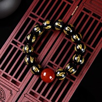 A stone natural obsidian bronzing six-character mantra Buddha beads handstring red agate atmosphere single Circle Bracelet boyfriend