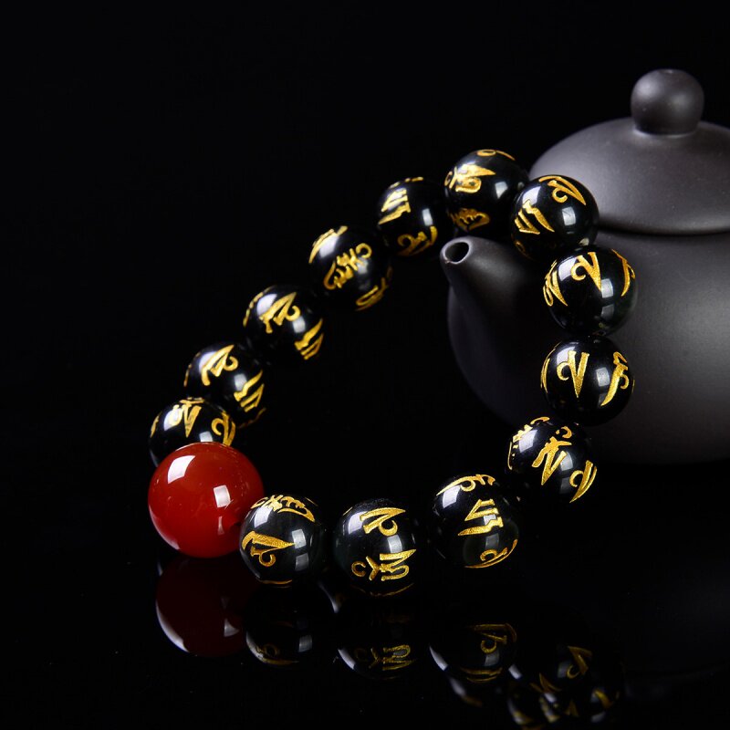 Life Stone Natural Obsidian Hot Six Words Truth of Budrub String Female Red Aaron