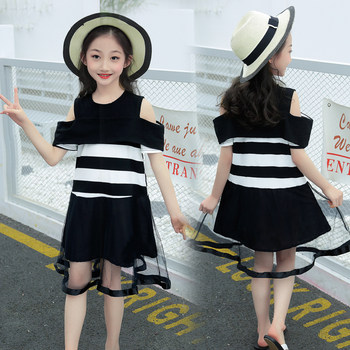 Girls dress 2022 new loose summer cotton striped skirt 10 years old medium and large children's princess skirt special offer
