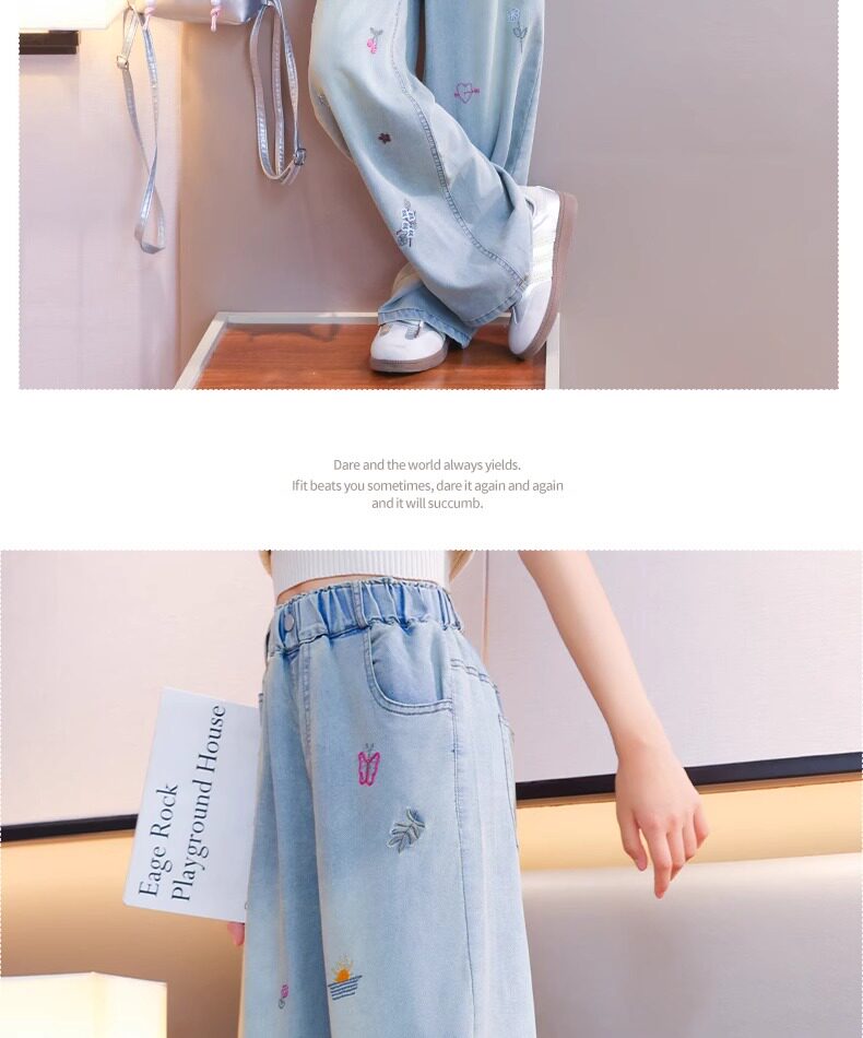 Джинсы детские 女童天丝牛仔裤2026新款夏装儿童夏季薄款裤子大童春秋阔腿裤长裤