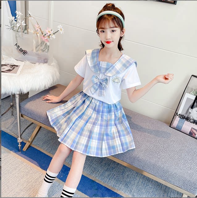 Girls dress 2022 summer new foreign style children's college style jk skirt short-sleeved suit princess skirt