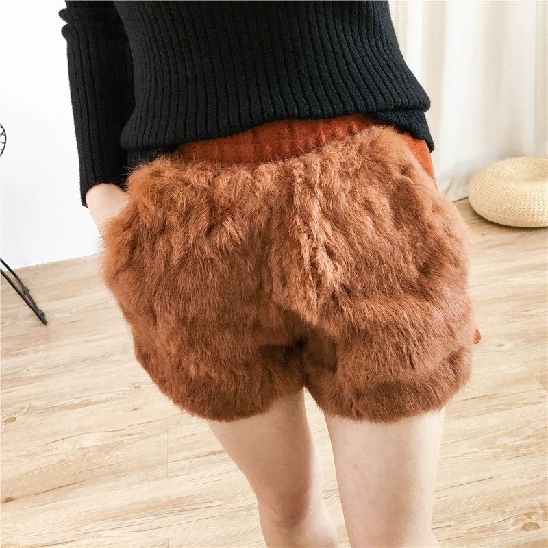 Lông thỏ dày mới cao eo ấm áp lông lông xù quần mỏng nữ mùa thu và quần short nữ 2018 mới