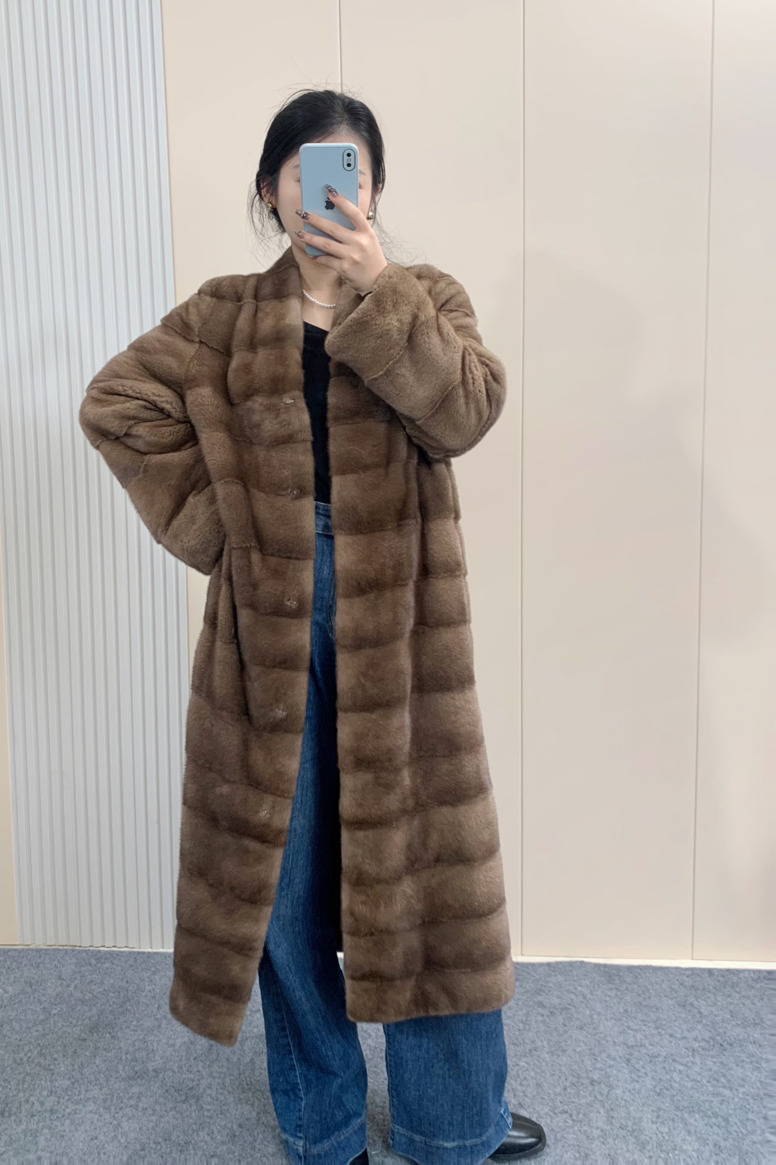 2023 New past-length plus-length purple Peuke velvet minke leather big coat with slim whole mink and mink jacket-Taobao