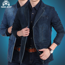 Battlefield new mens denim suit jacket mens year loose casual jacket men Korean version of large size small suit