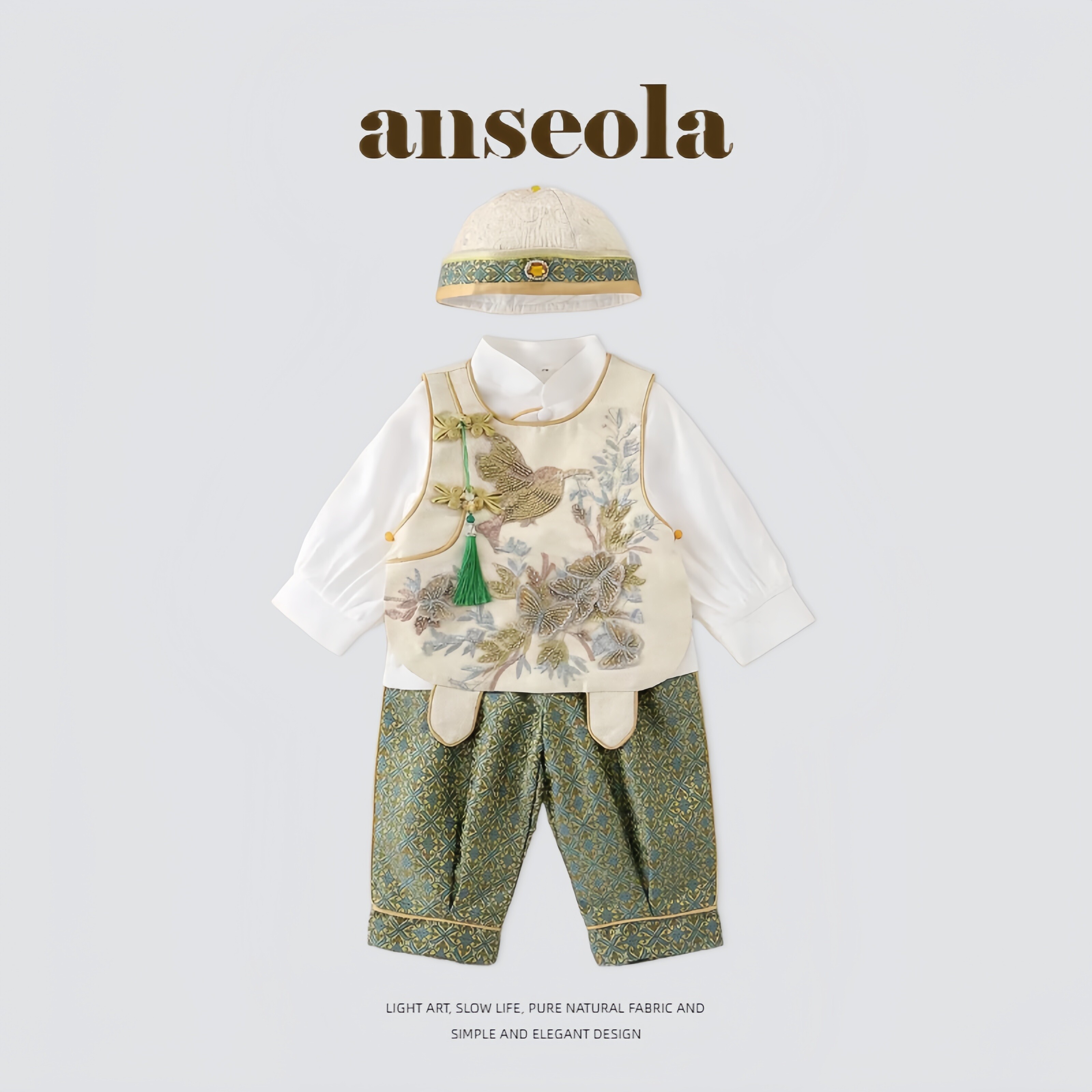 Французский костюм Anseola ~ весенне-осенний костюм для маленьких мальчиков, новый костюм в китайском стиле Тан, костюм-тройка, сто дней полнолуния, тренд на одежду годовалой давности