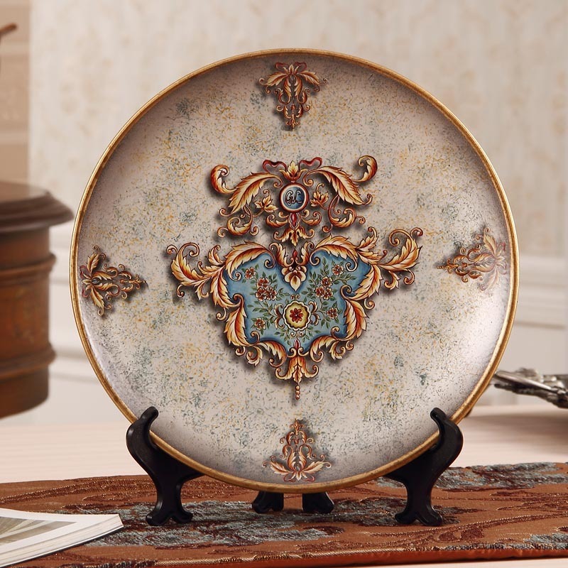 American porcelain plate hand-painted ceramic plating retro creative European-style living room wine cabinet craft decorative plate ornament pendant plate