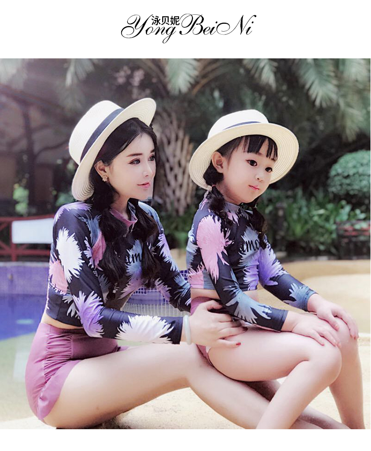 Áo tắm cho bé gái Áo dài tay chống nắng Chia eo cao che bụng Mẹ bé gái Đồ bơi Cha-con Đồ bơi Spa đồ bơi cho be gái 13 tuổi