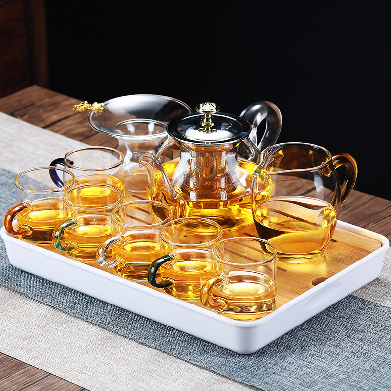 Glass Kung Fu Tea Furniture Set Group Small Sleeve Domestic Tea Cup Transparent Living Room Tea Maker Tea Pot black tea minimalist office guest
