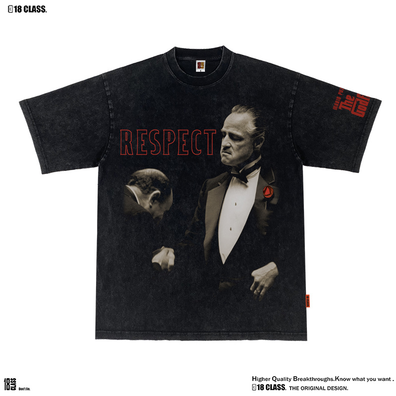 Cunningham's Same Style Godfather Respect Vintage Vtg Washed Hip-Hop Loose Cotton Short-Sleeve T-Shirt