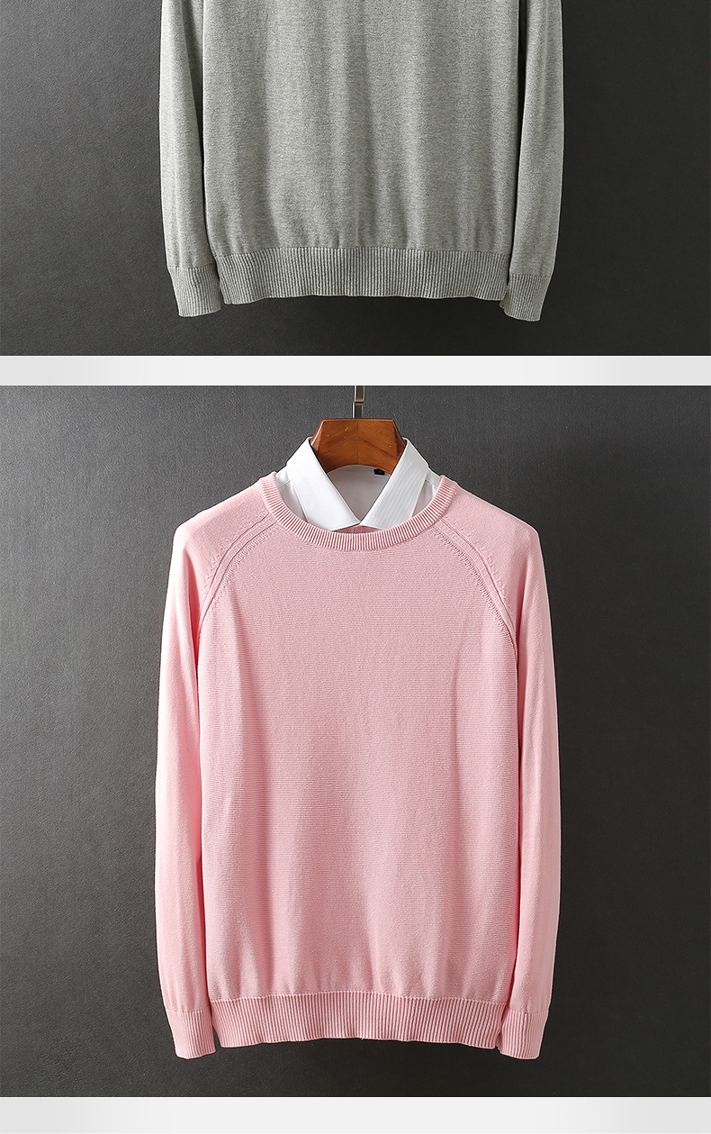 Áo len thu đông 2018 mới nam cổ tròn phiên bản Hàn Quốc đẹp trai áo len mỏng màu hồng cotton chạm đáy áo len áo len cardigan nam