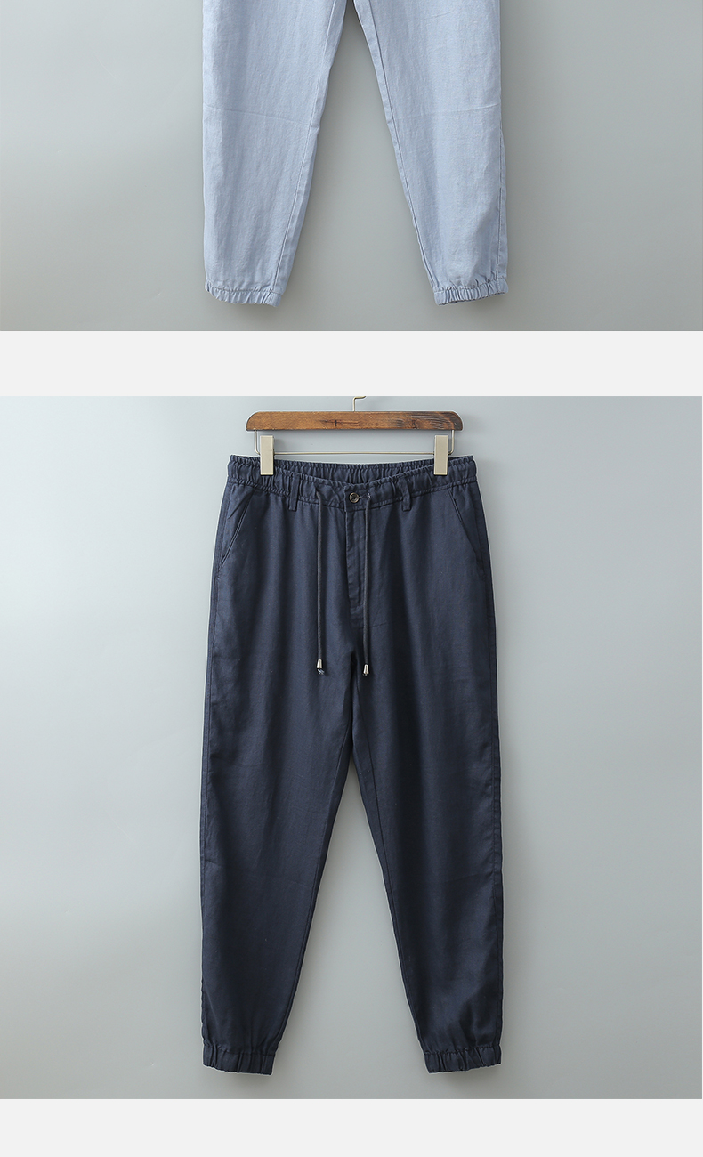 Quần linen nam rộng chân khép chín quần quần cotton cotton lanh Harlan quần âu mùa hè phần mỏng - Quần mỏng quan jean nam