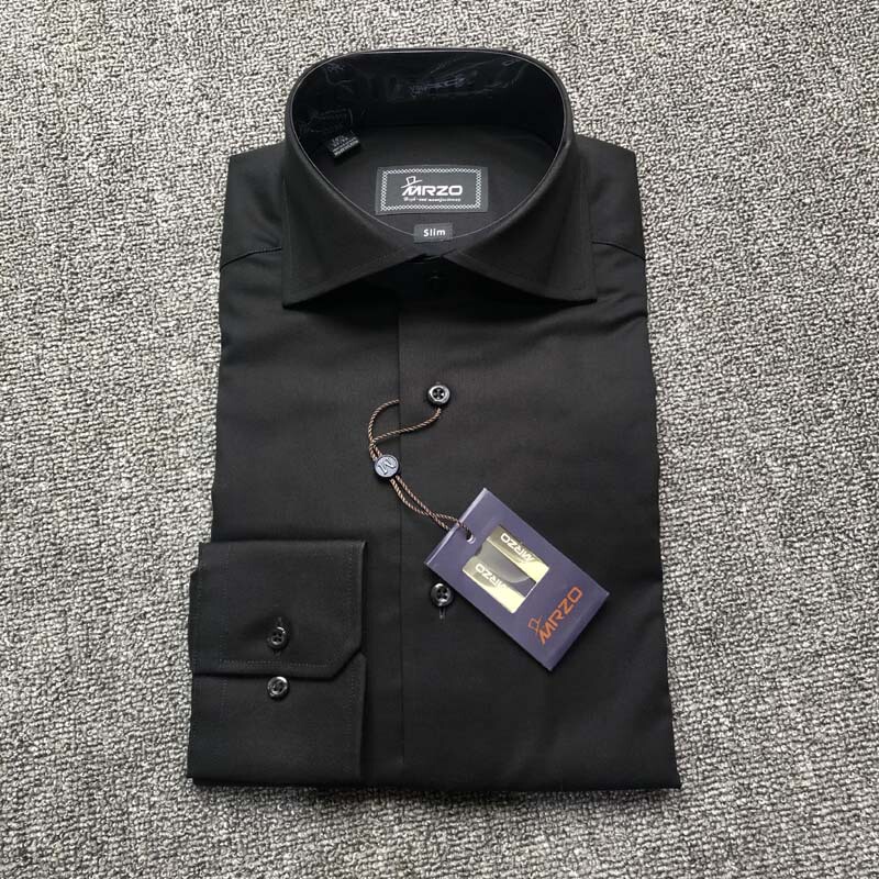 Mrzo All-Cotton Imported Fabric Men's Business Italian-Style Windsor Collar Long-Sleeve Shirt Pure Black Easy-Iron Shirt