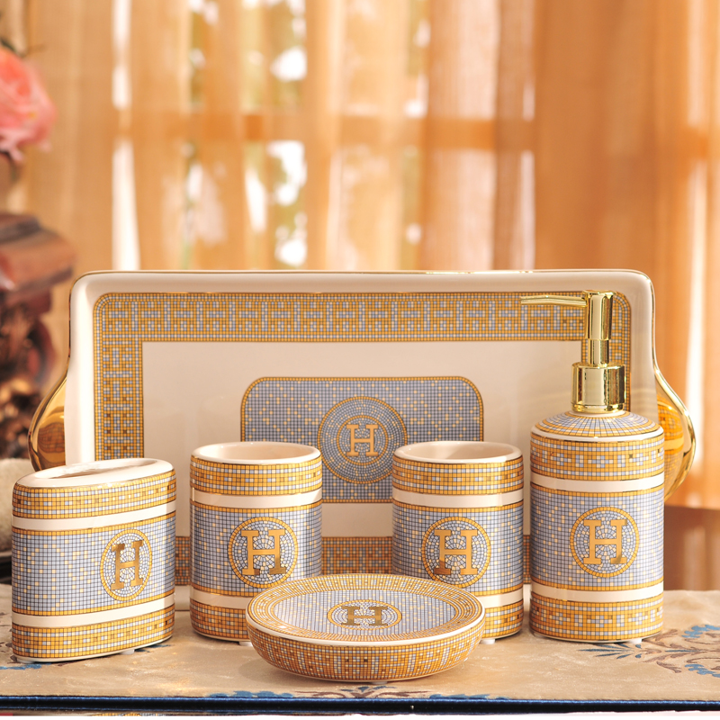 Couple wash suit Bathroom ceramic tooth holder mouthwash cup Tooth brush cup European bathroom five-piece set Six-piece set