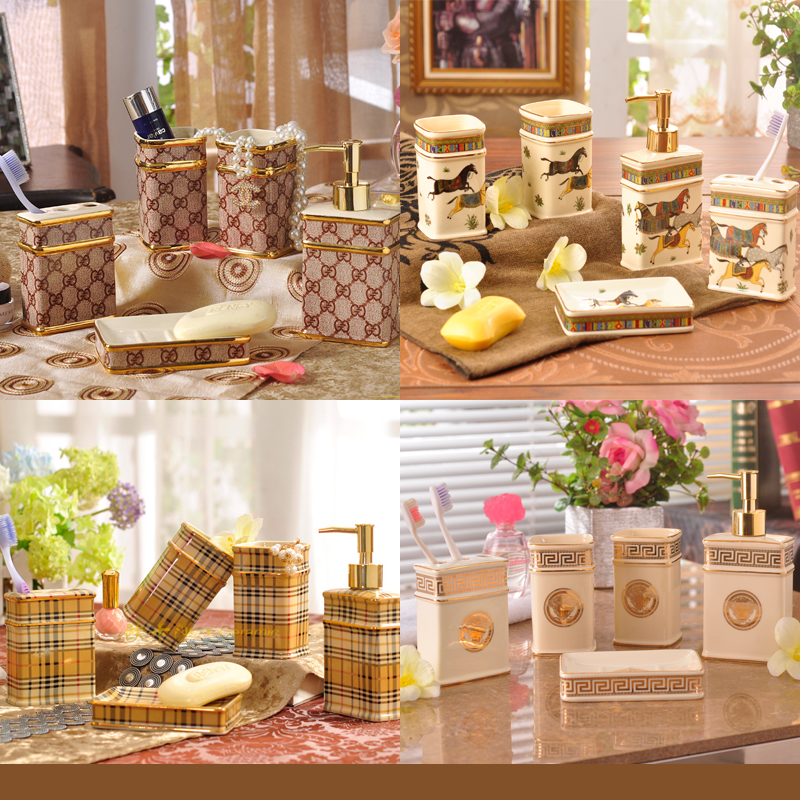 European-style ceramic bathroom five-piece set Bathroom supplies Bathroom dental kit Brushing cup Mouthwash cup Washing set