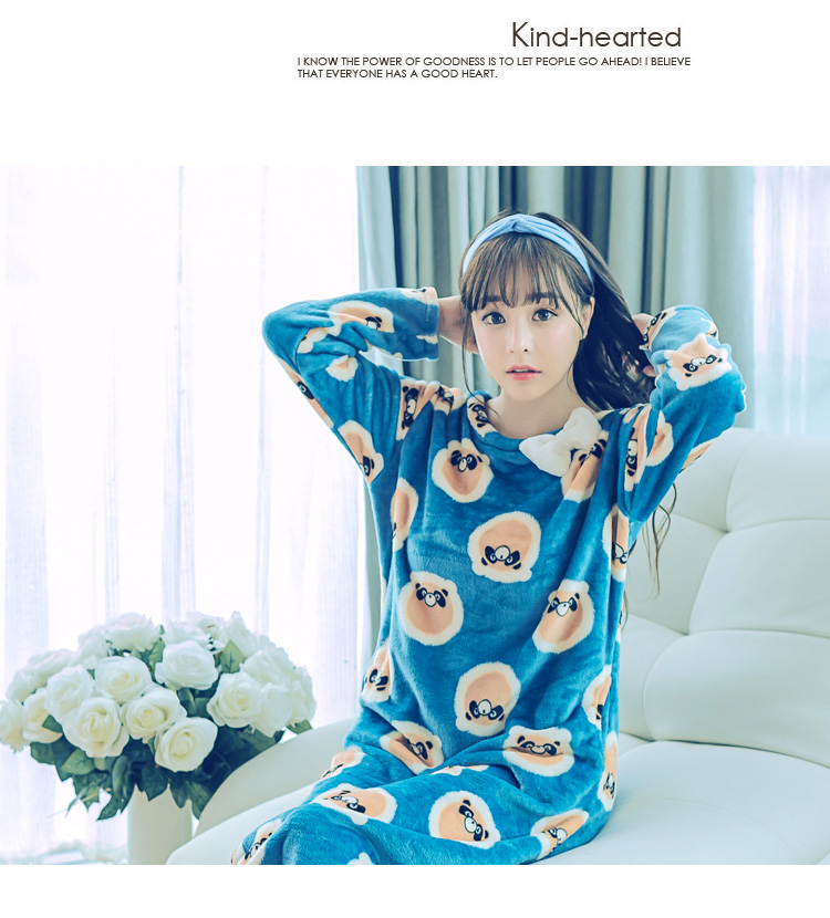 Mùa thu và mùa đông dài tay chất béo mm Bộ đồ ngủ Hàn Quốc áo ngủ nữ san hô nhung nhung váy ngủ flannel lỏng phần dài dịch vụ nhà váy ngủ lụa cao cấp
