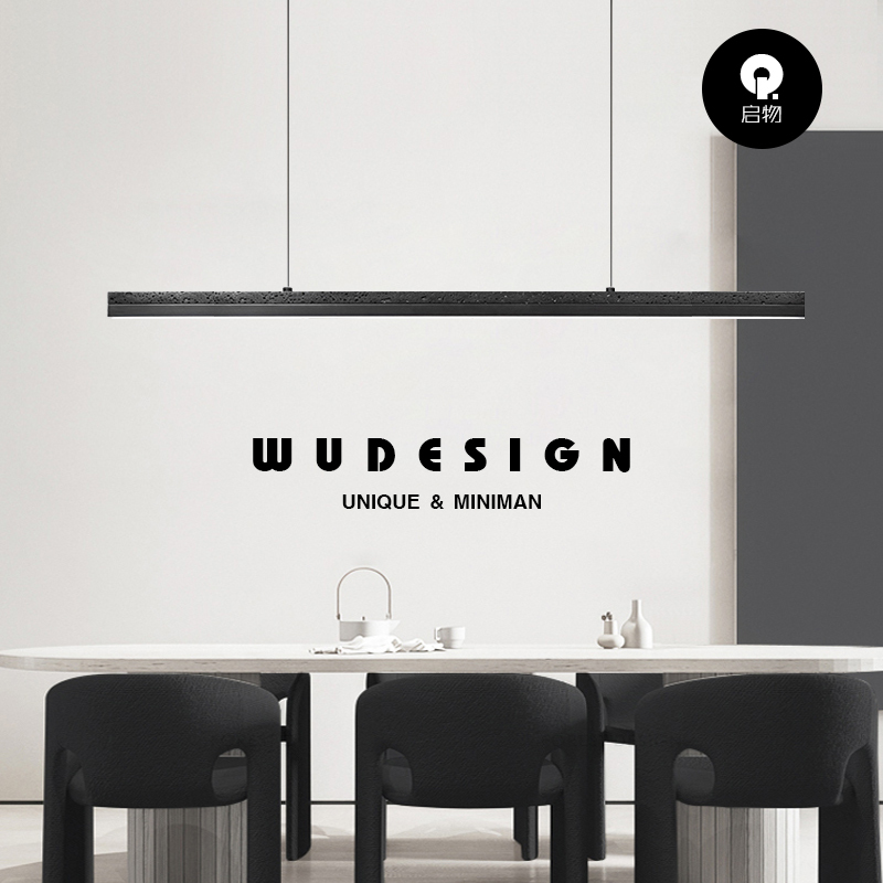 Italian Minimalist Black Stone Restaurant Chandelier Nordic Modern All-Copper Linear Strip Light Designer Bar Counter Lighting