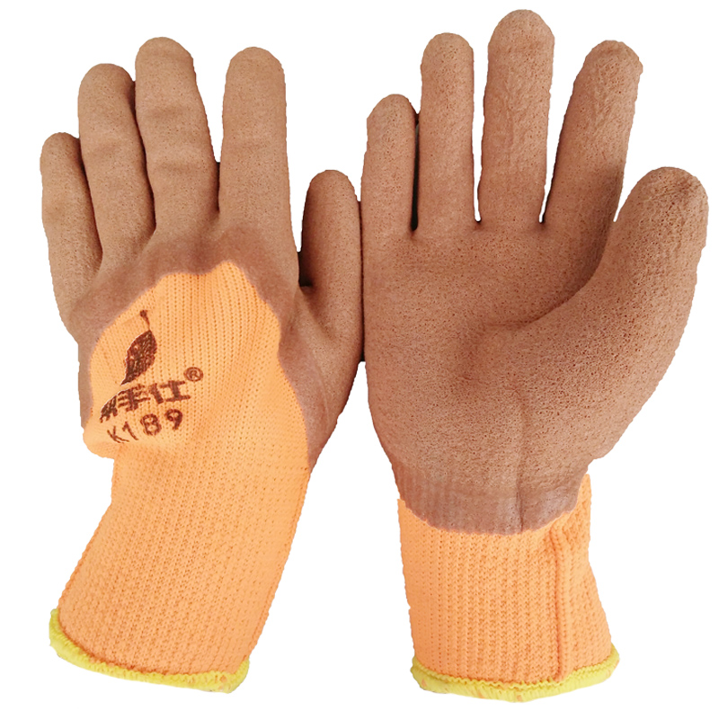 Labor-protection glove gapped with wool-line latex thickened winter warm anti-wear and wear large rubber sheet protective glove