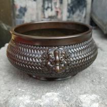 Antique antique copperware collection antique brass copper-colored double animal heads braided lines incense burner copper cylinder retro ornaments