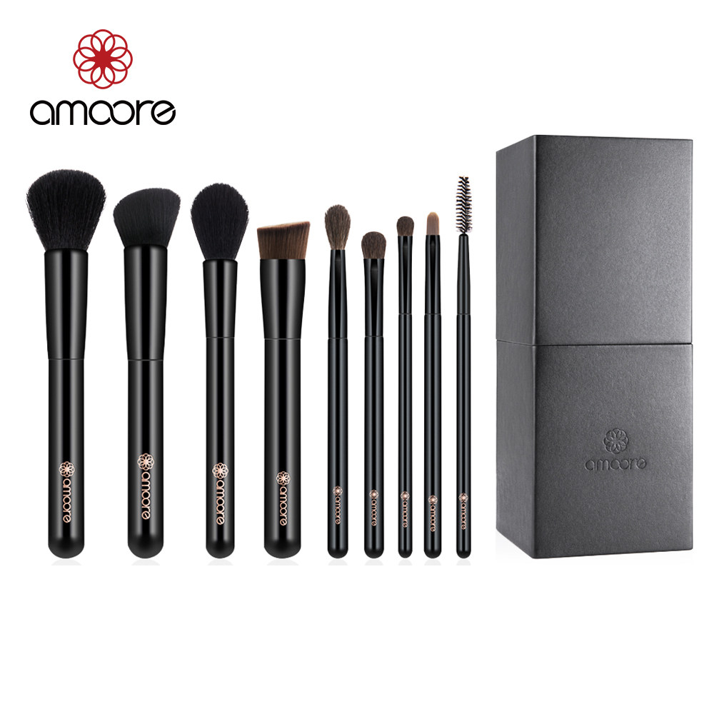 Amoore 雅黑色9支化妆刷桶装套刷眼影刷口红刷粉底液粉刷刷筒包邮