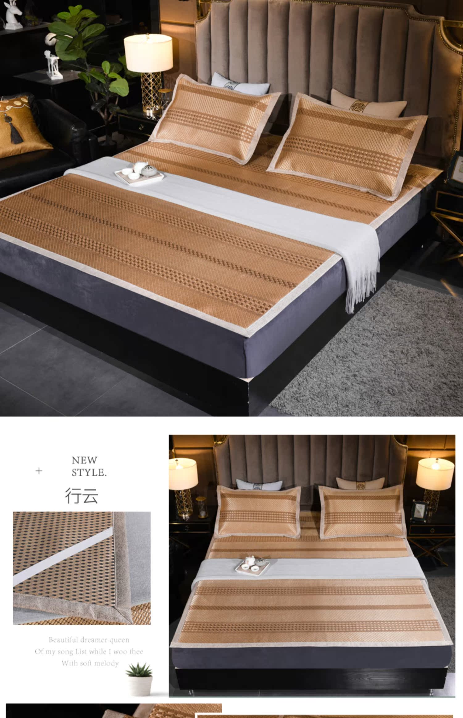Zuoyou máy giặt thảm lụa tơ tằm ba mảnh 1,8m giường 1,5 mạt tre 2 máng rơm mùa hè gấp - Thảm mùa hè chiếu điều hòa cho bé sơ sinh