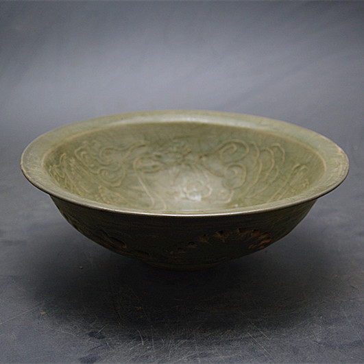 Song Yao Zhou Kiln Engraving Flowers Birds Pine Crane Plot Double bucket Bamboo Bowl Antique Ancient Play Imitation Ancient Porcelain Collection Pendulum