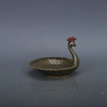 Song Yue kiln secret color glaze peacock opened tail washed secondhand antique porcelain toy collectibles unearthed study old objects ornaments