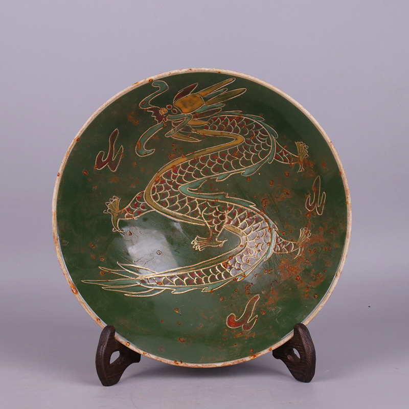 Song Dingkiln Army Green Glaze Engraving Dragon Picture Bowls Old Goods Ancient Play Imitation Ancient China made of old Antiquity Jingdezhen Collection items Swaying Pieces