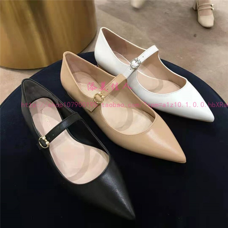 Sw Flat Mary Jane Women's Shoes European and American Style 2025 New Genuine Leather Pointed Toe Shallow Shoes Comfortable Versatile Work Shoes