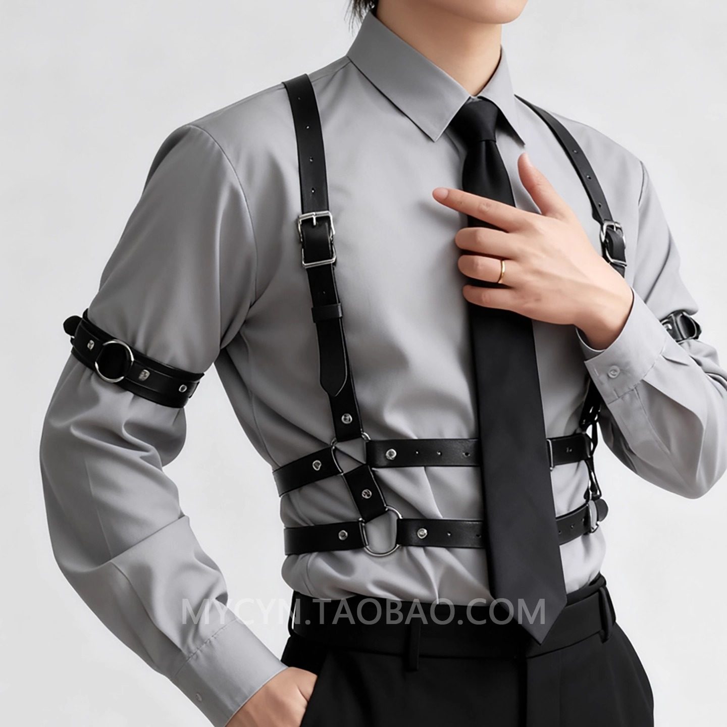 禁欲系机能风束缚感皮革背带腰封男酒吧个性战术正装衬衫胸带潮流
