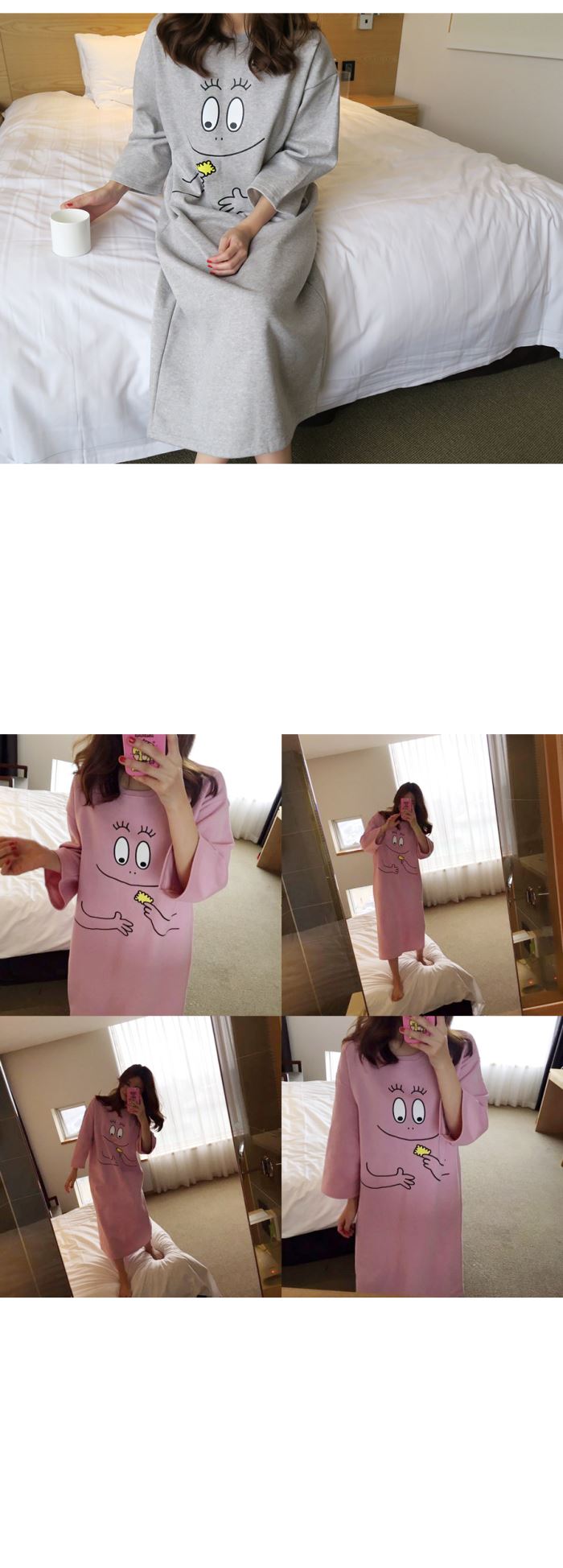 Áo ngủ dài tay mùa thu cotton nữ phiên bản Hàn Quốc của XL siêu dài cotton rộng qua đầu gối có thể mặc đồ ngủ dài đồ lót