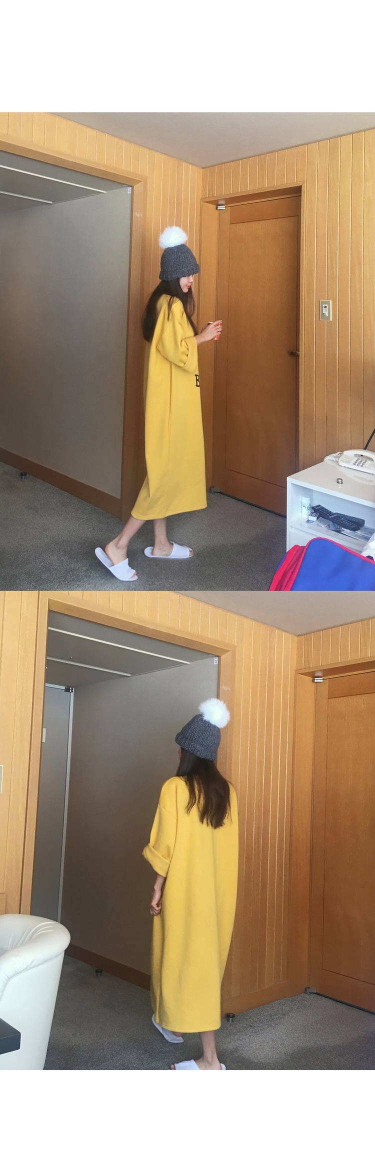 Váy ngủ sọc cotton dài tay nhà dài mặc giản dị mặc đồ nữ mùa thu và đồ ngủ mùa đông dịch vụ tại nhà để giữ ấm áo đầm đẹp