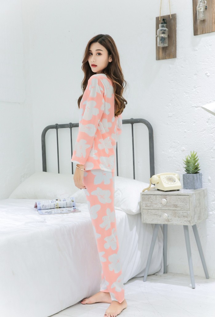 Bộ đồ ngủ dài tay mùa hè cho nữ bộ đồ cotton mỏng có thể mặc bên ngoài phiên bản tiếng Hàn của dịch vụ nhà mùa xuân và mùa thu cotton mới cho sinh viên ah kiểu áo đồ bộ